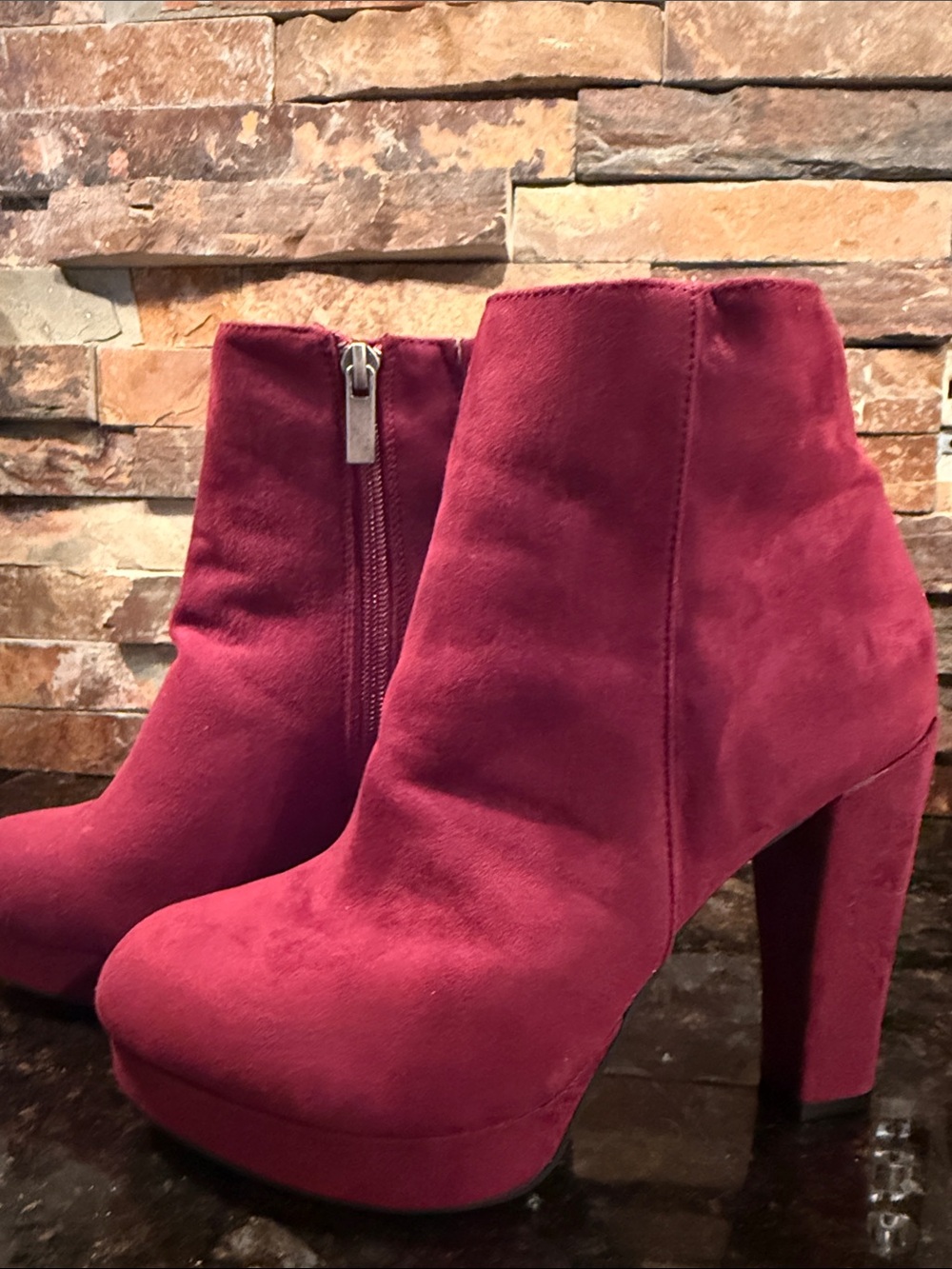 BAMBOO Burgundy Suede Platform Ankle Boots